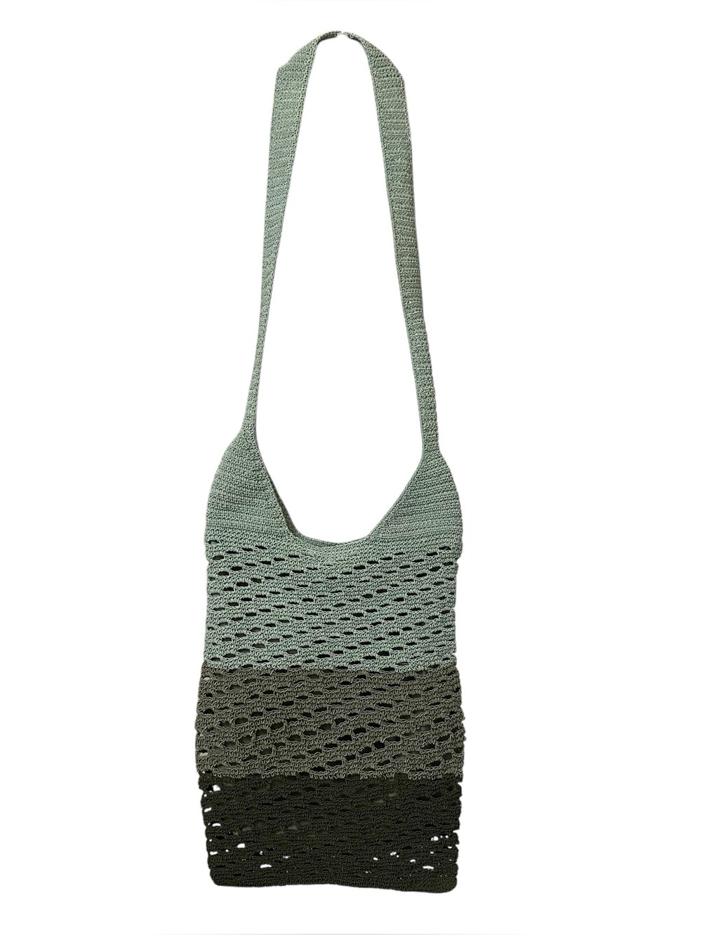 Handmade crochet summer market bag 3 shade green colorblock boho hippie tote bag